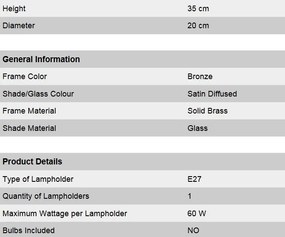 Veioza eleganta design LUX Budapest, bronz LA 4-733 bronze/376 klar-matt OR