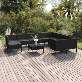 3094505 vidaXL Set mobilier de grădină cu perne, 11 piese, negru, poliratan