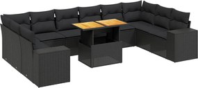 vidaXL Set canapele de grădină cu perne, 11 piese, negru, poliratan