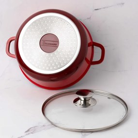 Oala Goldmann GM-7320R, 2.3 l, 20 cm, Acoperire neaderenta din marmura, Capac sticla, Inductie, Rosu