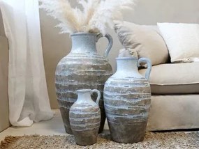 Vază decorativă cu mâner, stil rustic artizanal, culoare naturală teracotă, din ceramică, „Aurelia”