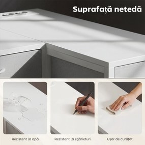 HOMCOM Birou de Colț Reversibil cu Prize și Porturi USB, 126x48 cm, Birou în Formă de L cu 6 Sertare din Material Textil, Cârlig Lateral, pentru Computer, Birou, Cameră, Alb | Aosom Romania