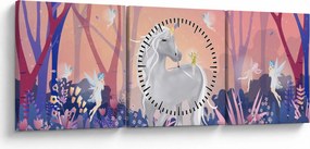 Tablou - Unicorn în pădurea fermecată (cu ceas) (90x30 cm)