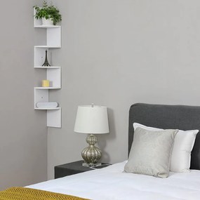 Raft pentru colt alb din PAL melaminat, 20x20x127,5 cm, Vasagle