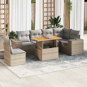 vidaXL Set canapele de grădină, 7 piese, cu perne, bej, poliratan