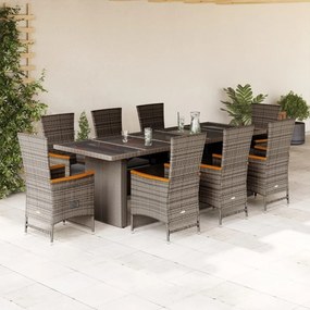 3277557 vidaXL Set mobilier grădină cu perne, 9 piese, gri, poliratan