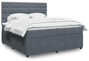 3294737 vidaXL Pat box spring cu saltea, gri închis, 200x200 cm, catifea