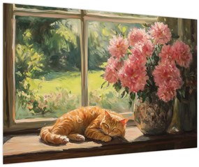 Tablou - Pisică la fereastră (90x60 cm)