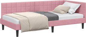 vidaXL Cadru de pat colțar cu headboard Roz 100 cm x 200 cm Catifea