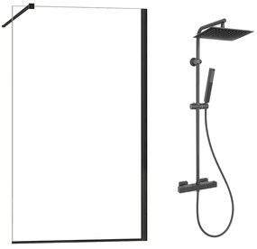 Pachet paravan dus Walk-In Fluminia Foxy negru 120x200 cm si coloana de dus Invena Svart negru