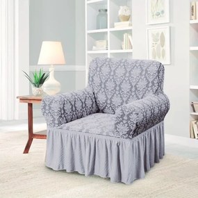 Set 2 Huse elastice pentru fotolii, cu volanas si model Jacquard Gri