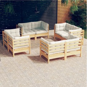 3096058 vidaXL Set mobilier de grădină cu perne, 8 piese, crem, lemn de pin
