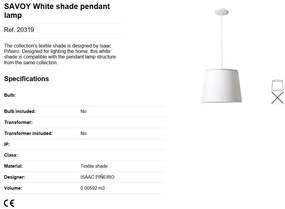 Lustra / Pendul modern design elegant 42cm SAVOY alb
