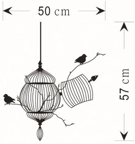 Autocolant de perete "Cușcă cu păsări 2" 50x57cm