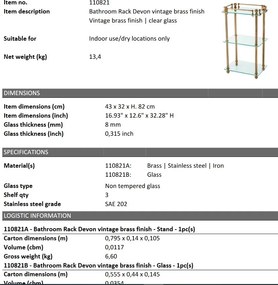 Raft design LUX pentru baie sau sufragerie Rack Devon alama vintage