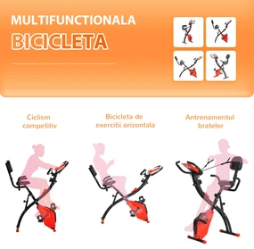 Bicicleta Pliabila HOMCOM 2 in 1, Rezistenta Reglabila pe 8 Nivele, Ecran LCD, 97x51x115cm, Rosu | Aosom Romania