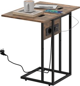HOMCOM Măsuță de cafea în formă de C, extensibilă, cu 2 stații de încărcare, lemn și metal, 39x29x57 cm, negru și maro | Aosom Romania