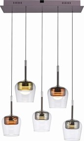 Lustra LED Smart cu Telecomanda, CCT, 5 pendule, Sticla, Multicolor, Q-KON