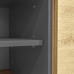 Comodă TV în culori contrastante, 200x45x45 cm, Culoare naturală+Gri