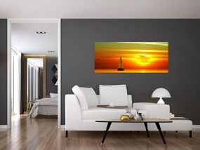 Tablou cu apus de soare și iaht (120x50 cm)