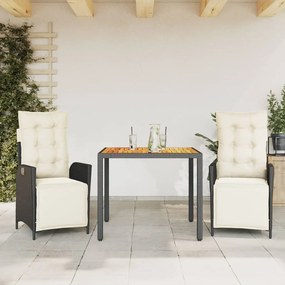 3213332 vidaXL Set mobilier de grădină cu perne, 3 piese, negru, poliratan