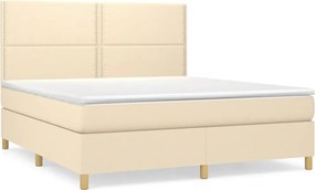 vidaXL Pat continental cu saltea, crem, 180x200 cm, textil