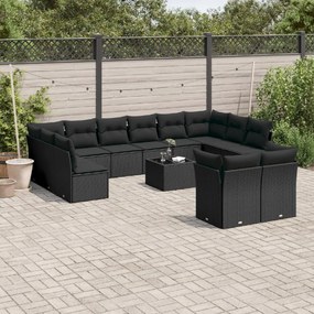 3250274 vidaXL Set mobilier de grădină cu perne, 13 piese, negru, poliratan