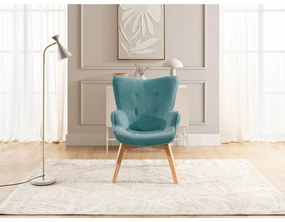 Fotoliu cu taburet turcoaz cu tapițerie din catifea reiată Niko – Ropez