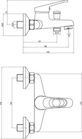 Lobo Baterie pentru cadă, montare pe perete Finisaj: Crom BYU_010M
