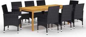 vidaXL Set mobilier de grădină, 9 piese, negru