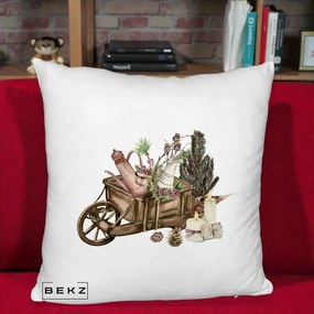 Perna Decorativa Roaba Rustica de Craciun, 40x40 cm, Alb Pufos, Husa Detasabila, Perna Inclusa, BEKZ®