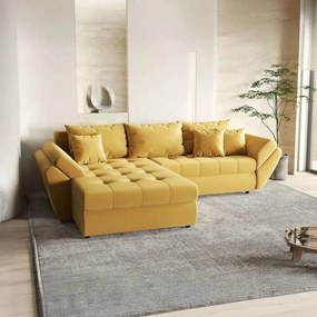 Colțar extensibil dumonde cu ladă de depozitare si sezut confortabil din spuma high-density, Loana Royal Muștar 270x185 cm