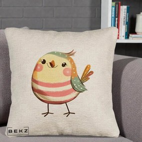 Perna Decorativa Pui Kawaii Pastel Dungat, 40x40 cm, Bej Canapea, Husa Detasabila, Perna Inclusa, BEKZ®