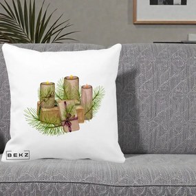 Perna Decorativa Lumanari cu Cadouri Naturale, 40x40 cm, Alba Mata, Husa Detasabila, Perna Inclusa, BEKZ®