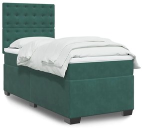 vidaXL Pat box spring cu saltea, verde închis, 100x200 cm, catifea