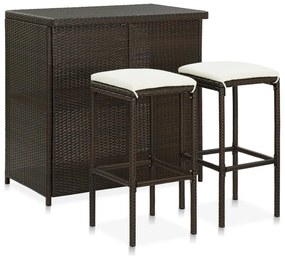 vidaXL Set de bar, 3 piese, maro, poliratan