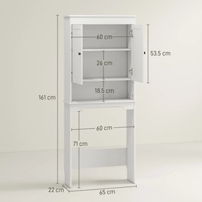 HOMCOM Dulap Peste WC cu 2 Rafturi Închise și Raft Deschis, Alb | Aosom Romania