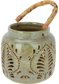 Felinar din porțelan cu mâner din bambus 14,5 x14 cm, verde