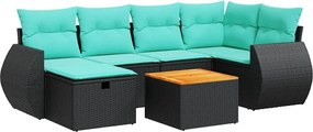 vidaXL Set canapele de grădină cu perne, 7 piese, negru, poliratan