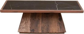 Măsuță de cafea din lemn reciclat maro antichizat, cu blat din marmură neagră, finisaj mat, 127×66×43 cm, „Canyon"