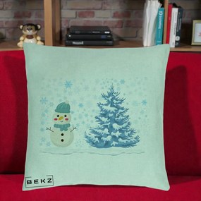 Perna Decorativa Om de Zapada si Brad Craciun, 40x40 cm, Verde Menta, Husa Detasabila, Perna Inclusa, BEKZ®