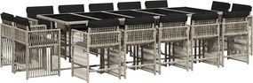 vidaXL Set mobilier de grădină cu perne 17 piese gri deschis poliratan