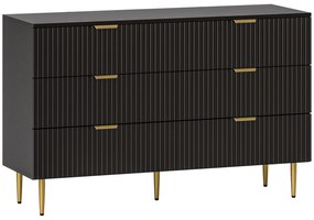 HOMCOM Comodă 6 sertare comodă dormitor mobilier de depozitare modern cu mânere și picioare aurii, 120 x 40 x 76,5 cm, negru | Aosom Romania