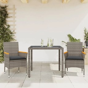vidaXL Set mobilier de grădină cu perne 3 piese gri poliratan &amp; sticlă