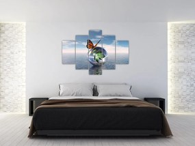 Tablou cu fluture pe bilă din sticlă (150x105 cm)
