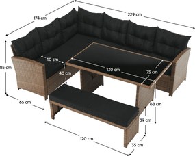 Set de grădină din ratan, maro deschis / negru, MADUL