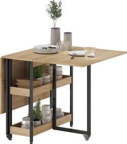 HOMCOM Masă de sufragerie pliabilă pe roți 4 persoane cu compartimente deschise, pentru spații mici, sufragerie, stejar | Aosom Romania