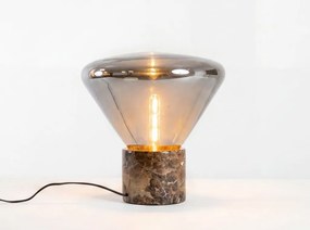 Lampa de masa din sticla fumurie si marmura portelanata maro