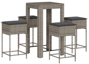 3261451 vidaXL Set mobilier bar de grădină, cu perne, 5 piese, gri, poliratan