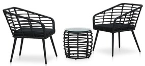 vidaXL Set mobilier de bistro, 3 piese, negru, poliratan